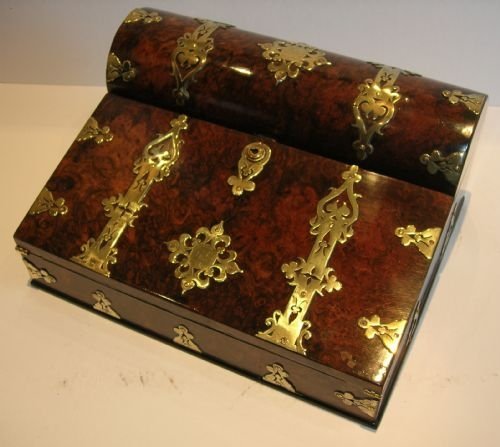 Antique English Brass Mounted Burl Walnut Lap Desk C.1850