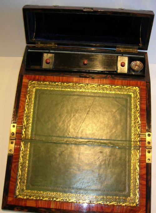 fig 2. Antique English Brass Mounted Burl Walnut Lap Desk c.1850