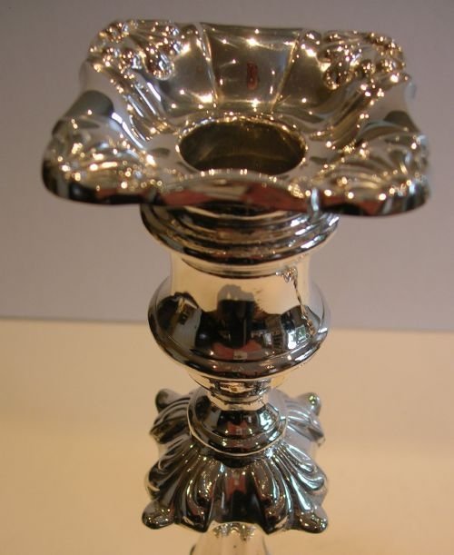 fig 1. Large Pair Antique Candlesticks In Silver Plate - English c.1860