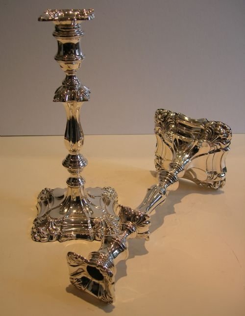 Large Pair Antique Candlesticks in Silver Plate - English C.1860