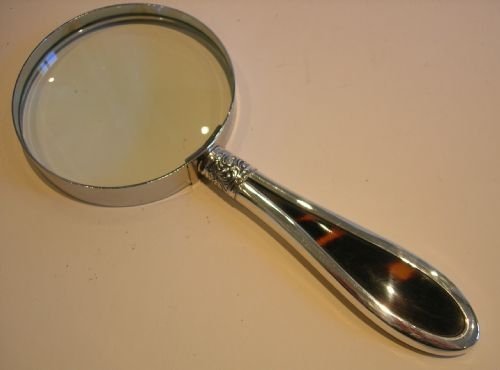 Antique English Sterling Silver & Tortoise Shell Handled Magnifying Glass