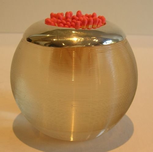 Large Threaded Glass Match Strike / Table Vesta - Sterling Silver 1919
