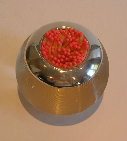 fig 1. Large Threaded Glass Match Strike / Table Vesta - Sterling Silver 1919