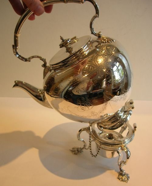fig 2. Elegant Antique English Silver Plate Spirit Kettle c.1880