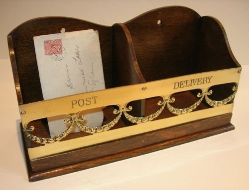 Antique English Oak and Brass " Post " & " Delivery " Letter Box C.1890