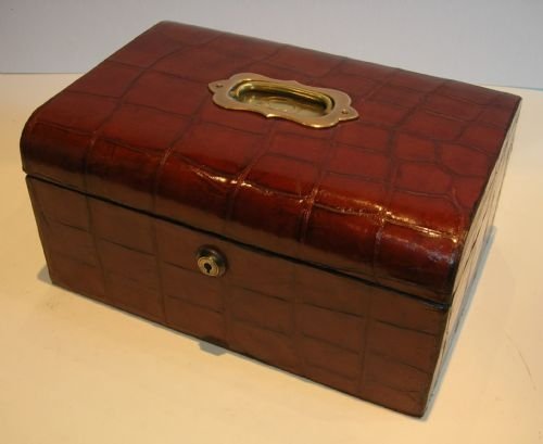 Antique Jewelry Box Clad in Rich Crocodile or Alligator Skin C.1880