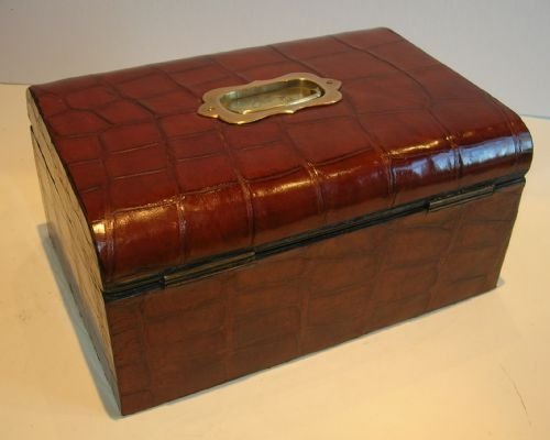 fig 1. Antique Jewelry Box Clad in Rich Crocodile or Alligator Skin c.1880