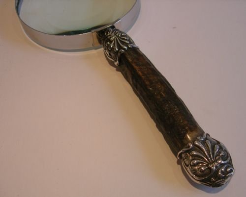 Large Antique English Antler Horn & Sterling Silver Magnifying Glass