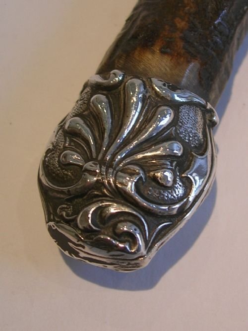 fig 1. Large Antique English Antler Horn & Sterling Silver Magnifying Glass
