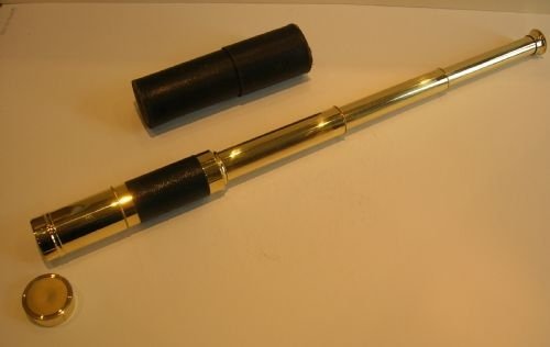 Antique English Brass & Leather Three Drawer Telescope - Original Case