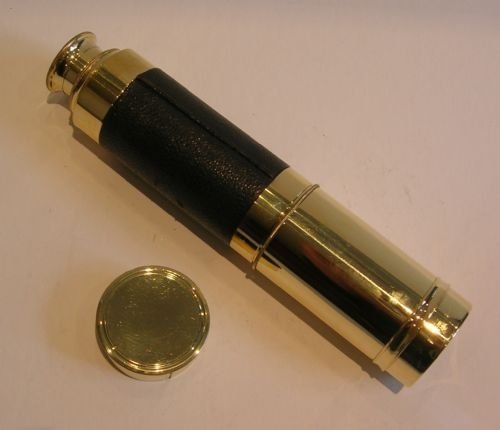 fig 1. Antique English Brass & Leather Three Drawer Telescope - Original Case