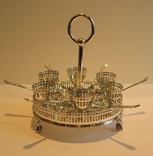 Handsome Galleried Silver Plate Egg Cruet by Elkington - 1860