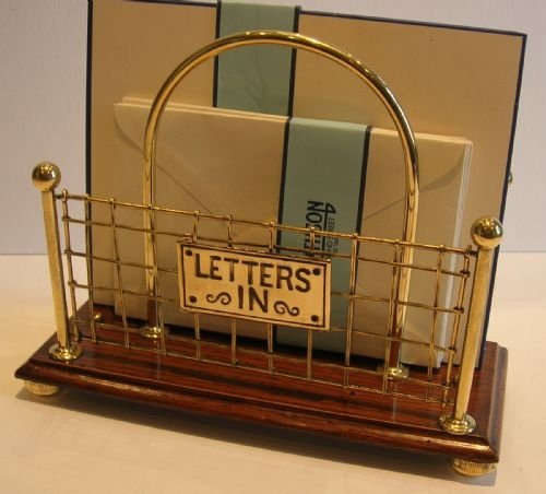 Antique English Oak & Brass Letter Rack or Holder - Letters in / Letters Out C.1890