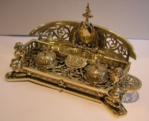 Grand & Impressive - Antique English Double Inkstand / Inkwell C.1890
