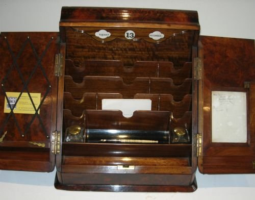 fig 1. Handsome English Victorian Stationery / Writing Box In Burr Walnut c.1890