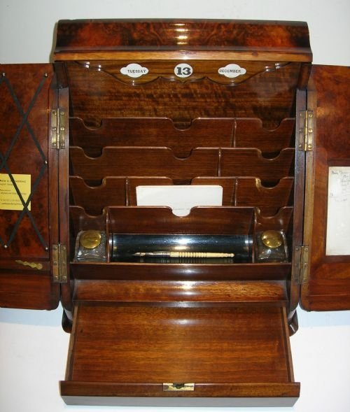 fig 2. Handsome English Victorian Stationery / Writing Box In Burr Walnut c.1890