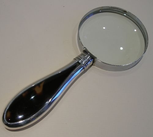 Antique English Sterling Silver & Tortoise Shell Handled Magnifying Glass