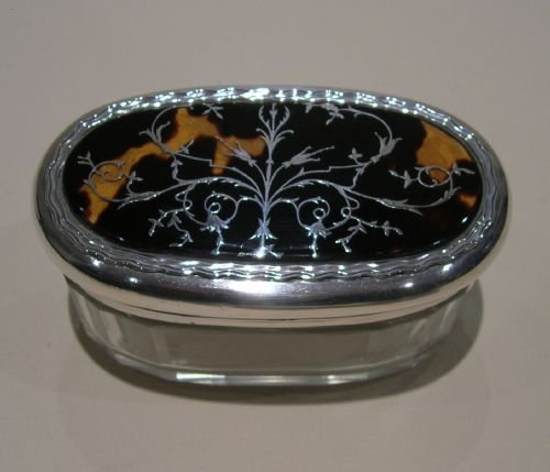English Sterling Silver & Tortoiseshell Lidded Glass Box - Asprey, London