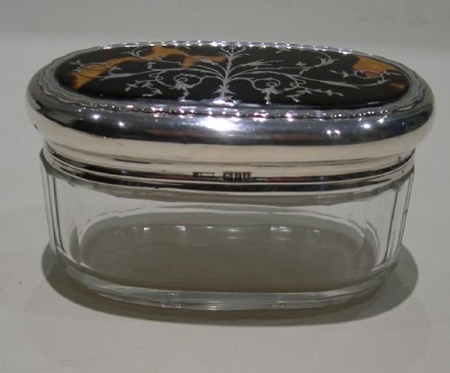 fig 1. English Sterling Silver & Tortoiseshell Lidded Glass Box - Asprey, London