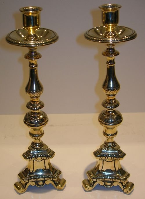 Handsome Pair Antique English Brass Candlesticks C.1860