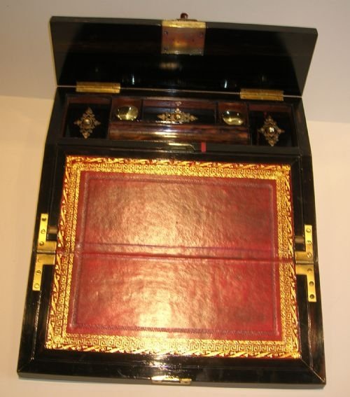 fig 2. Exquisite Antique English Burl Walnut Lap Desk / Writing Slope c.1850