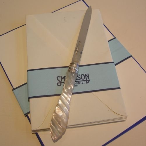 Antique English Sterling Silver & Mother of Pearl Letter Opener - 1874