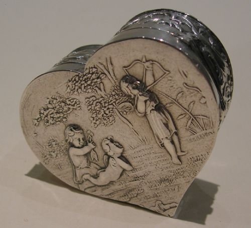 Stunning Sterling Silver Heart Shaped Pill Box - Cherubs - 1899