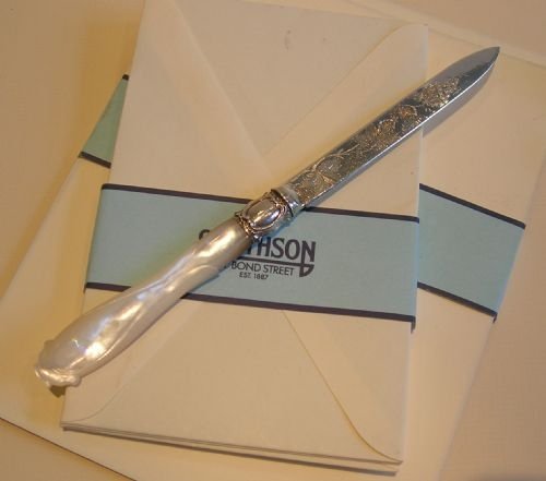 English Sterling Silver & Mother of Pearl Letter Opener - 1876