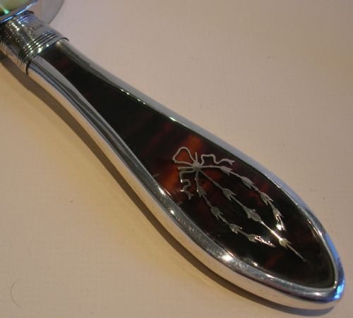 fig 1. Large Sterling Silver Handled Magnifying Glass - Tortoiseshell & Gold Pique Inlay