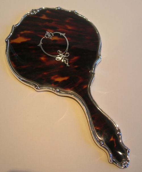 Beautiful English Sterling Silver & Tortoiseshell Mirror