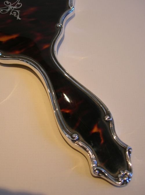 fig 1. Beautiful English Sterling Silver & Tortoiseshell Mirror