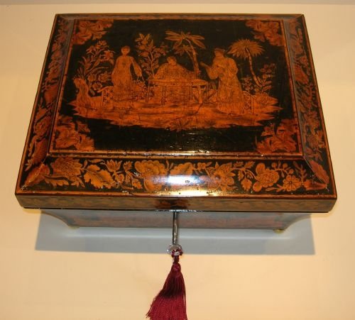Large English Regency Pen Work Box - Chinoiserie Decorated C.1820