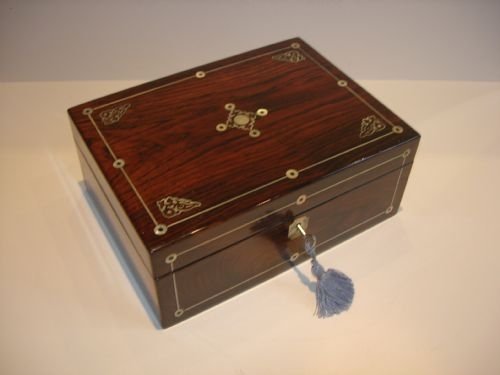 fig 1. William IV Mother of Pearl Inlaid Rosewood Jewelry or Table Box c.1830