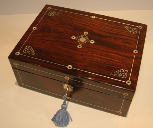 William IV Mother of Pearl Inlaid Rosewood Jewelry or Table Box C.1830