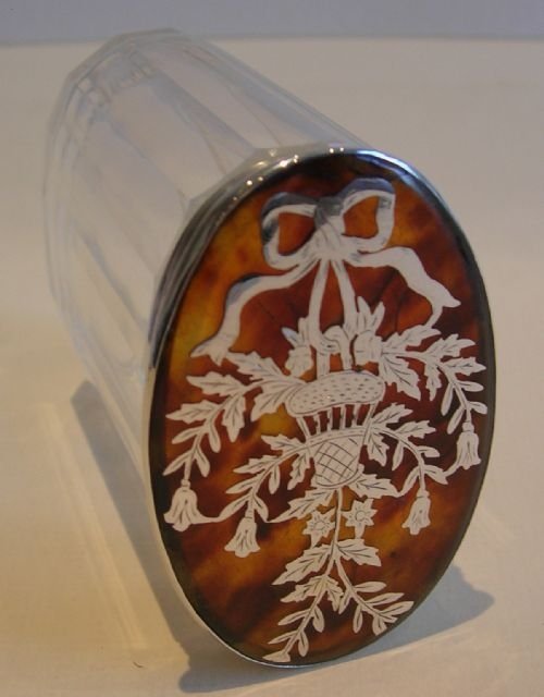 English Sterling Silver and Tortoise Shell Lidded Vanity Jar - Pique Inlay