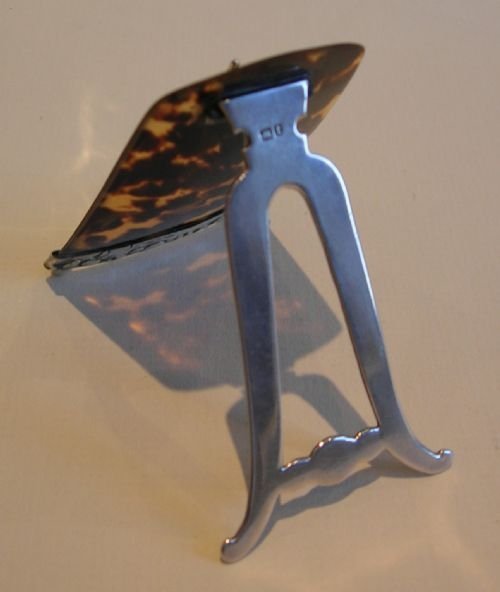 fig 1. Stunning Small Antique English Tortoiseshell & Sterling Silver Pocket Watch Stand - 1893
