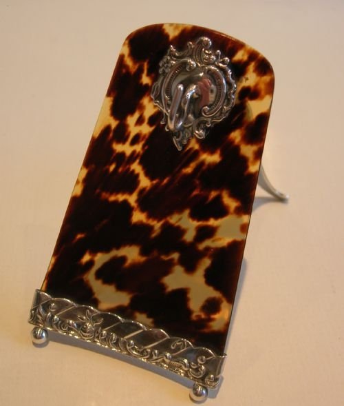 Stunning Small Antique English Tortoiseshell & Sterling Silver Pocket Watch Stand - 1893