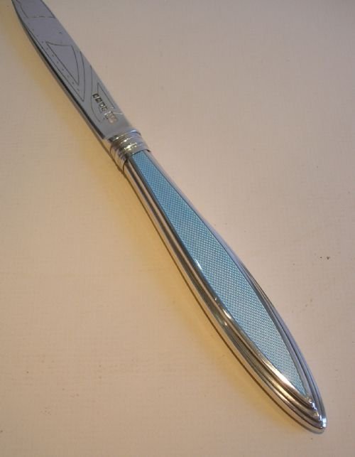 fig 1. Antique English Sterling Silver & Blue Guilloche Enamel Letter Opener