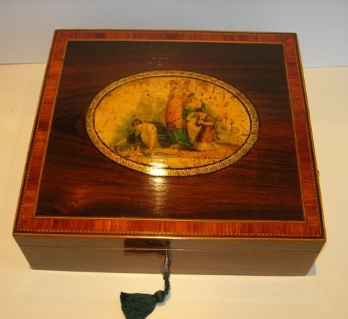 English Regency Rosewood Writing Box - Decoupage - Moses from the River C.1820