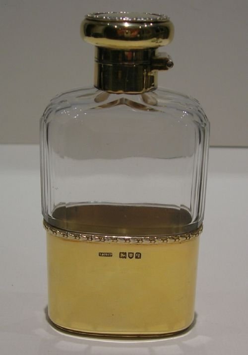 Antique Cut Crystal & Silver Gilt Hip Flask by Asprey, Bond Street, London