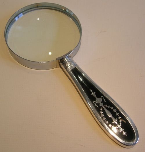 Antique English Tortoise Shell & Sterling Silver Handled Magnifying Glass - Pique Inlay