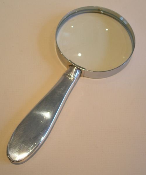 fig 1. Antique English Tortoise Shell & Sterling Silver Handled Magnifying Glass - Pique Inlay