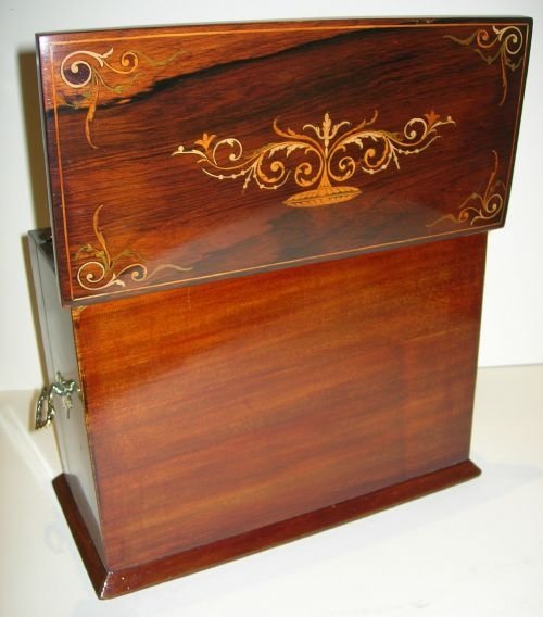 fig 1. Magnificent Antique English Inlaid Rosewood Writing Box / Stationery Cabinet