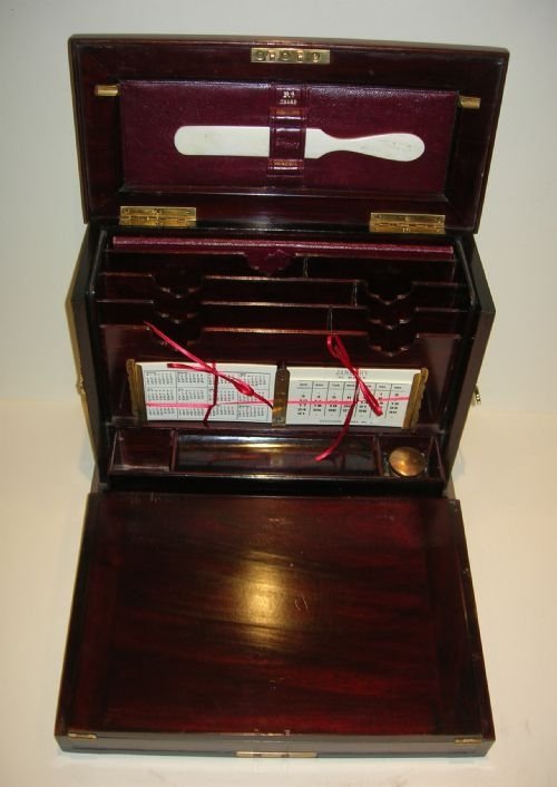 fig 2. Magnificent Antique English Inlaid Rosewood Writing Box / Stationery Cabinet