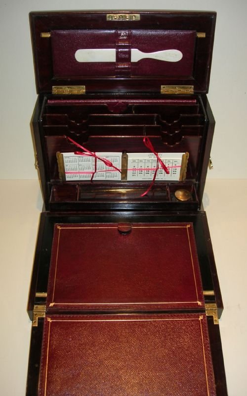 fig 3. Magnificent Antique English Inlaid Rosewood Writing Box / Stationery Cabinet