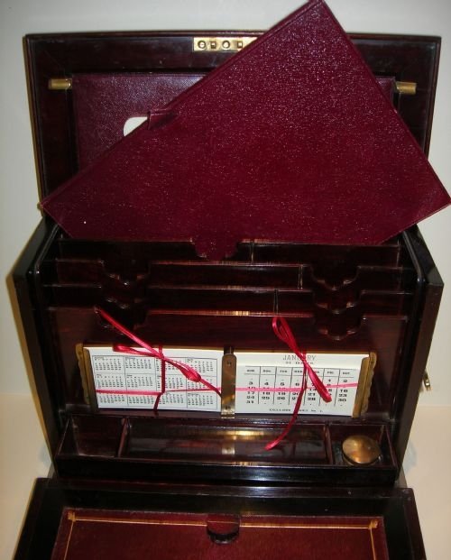fig 4. Magnificent Antique English Inlaid Rosewood Writing Box / Stationery Cabinet