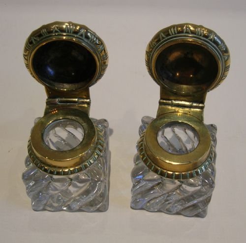 fig 2. Antique English Cast Brass Double Inkstand / Inkwell - Reg. For 1887