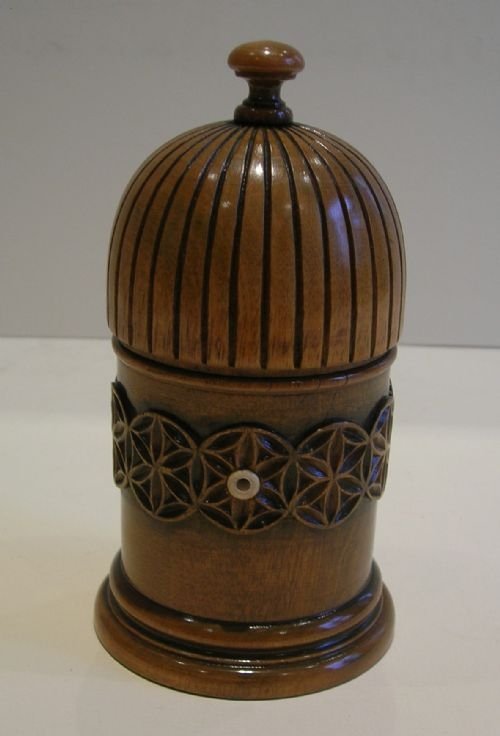 Handsome Victorian Carved Fruit Wood String or Twine Box / Dispenser C.1880