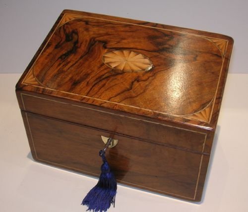 Antique English Inlaid Walnut Stationery Box C.1890