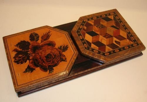 English Victorian Bookslide / Bookends in Tunbridge Ware C.1860